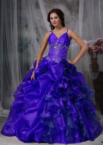 Straps Royal Blue Beaded Floor Length Sweet 16 Dresses with Pick Ups in Macon